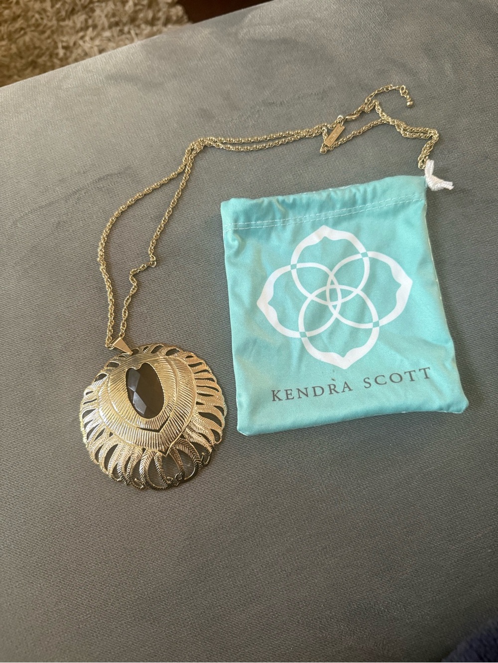 Kendra Scott Lennox Feather Pendant Necklace in Tiger’s Eye Gold